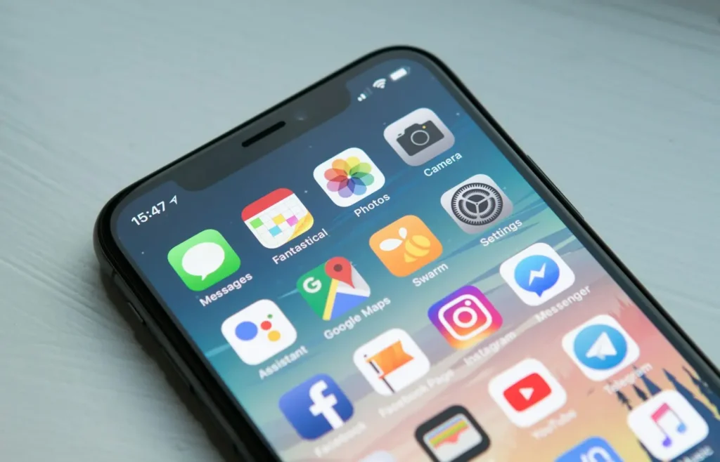 A smartphone home screen full of mobile apps