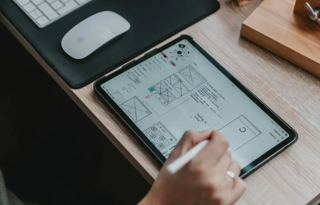 A designer sketching app screens on a tablet